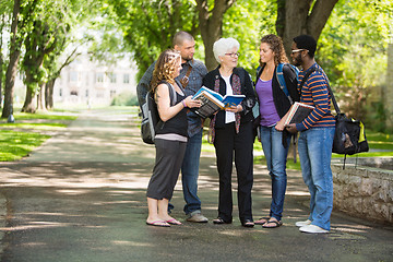 Image showing Student Discussing Notes With Classmates On Campus