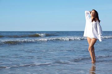 Image showing Beautiful Woman at seaside