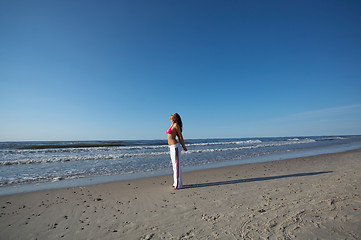 Image showing Beautiful Woman at seaside