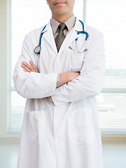 Image showing Cancer Specialist With Stethoscope Around Neck Standing In Hospi