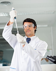 Image showing Confident Scientist Filling Solution Into Test Tube