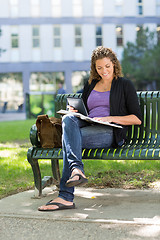 Image showing Student Studying On Bench At University Campus