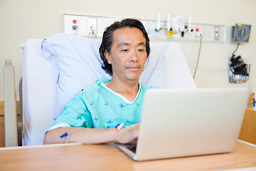 Image showing Patient Using Laptop On Hospital Bed