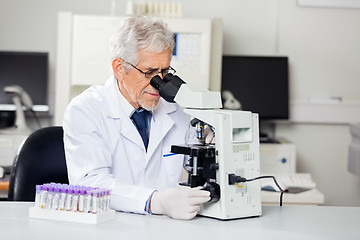 Image showing Male Researcher Using Microscope In Lab