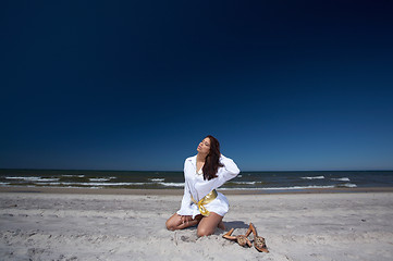 Image showing Beautiful Woman at seaside