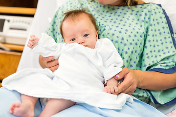 Image showing Newborn Baby Girl Sitting With Mother In Hospital