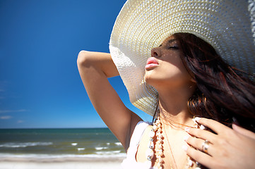 Image showing Beautiful Woman at seaside