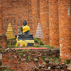 Image showing Old Buddha statue in temple ruin. Ayuthaya, Thailand