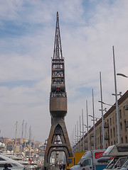 Image showing Old crane at Genoa harbour