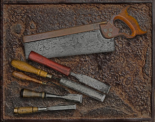 Image showing vintage woodworking tools over plate
