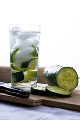 Image showing Refreshing glass of cucumber water.