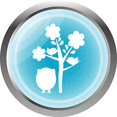 Image showing button with owl and tree, isolated on white