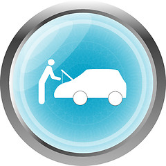 Image showing man and car on web icon (button) isolated on white