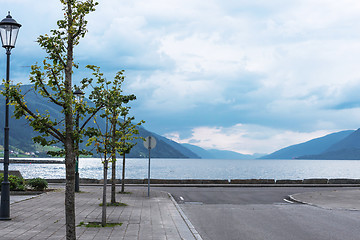 Image showing Empty city pier on a summer overcast day, Norway.