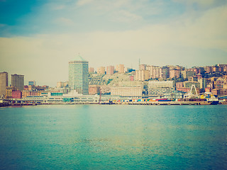 Image showing Retro look View of Genoa Italy from the sea