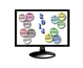 Image showing colorful calendar for 2014 year on the monitor