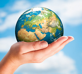 Image showing Hand of the person holds globe.