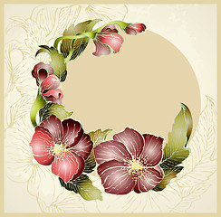 Image showing Greeting card with flower. Beautiful decorative framework with f