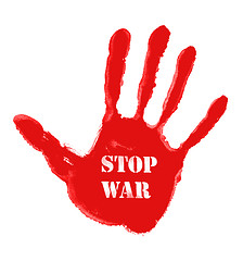 Image showing Red handprint with the word ''Stop war''