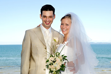 Image showing Happy wedding couple smiling