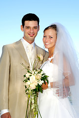 Image showing Happy wedding couple smiling