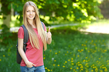 Image showing Smiling woman student with backpack