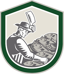 Image showing Fishmonger Chop Fish Shield Retro