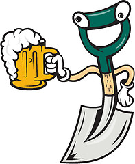 Image showing Shovel Holding Beer Mug Cartoon