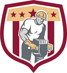 Image showing Construction Worker Jackhammer Shield Retro