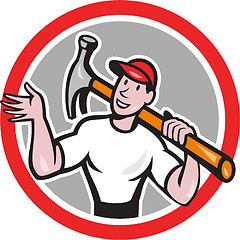 Image showing Carpenter Builder Hammer Circle Cartoon