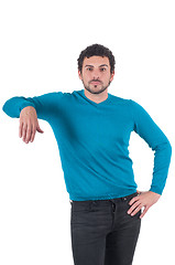 Image showing Guy leaning on an invisible object