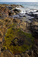 Image showing in lanzarote   foam rock spain landscape  stone sky cloud beach 