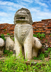 Image showing Stone statue of a lion-like creature. Ayutthaya, Thailand