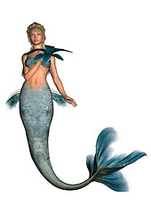 Image showing Blue Mermaid holding Sea Plant