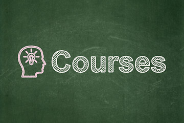 Image showing Education concept: Head With Lightbulb and Courses on chalkboard background