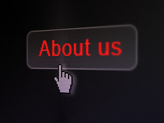 Image showing Advertising concept: About Us on digital button background