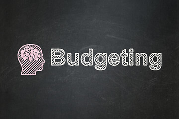 Image showing Finance concept: Head With Finance Symbol and Budgeting on chalkboard background