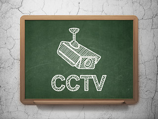 Image showing Safety concept: Cctv Camera and CCTV on chalkboard background