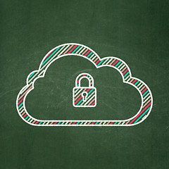 Image showing Cloud computing concept: Cloud With Padlock on chalkboard background