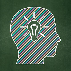 Image showing Education concept: Head With Light Bulb on chalkboard background