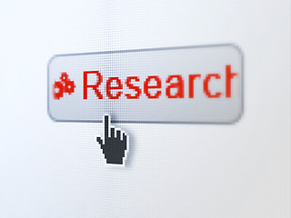 Image showing Advertising concept: Research and Gears on digital button background