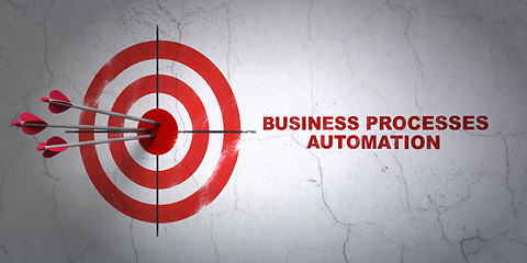 Image showing Business concept: target and Business Processes Automation on wall background