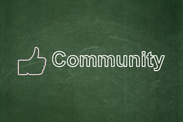 Image showing Social network concept: Thumb Up and Community on chalkboard background