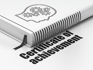 Image showing Education concept: book Head With Gears, Certificate of Achievement on white background