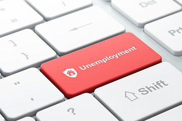 Image showing Business concept: Shield and Unemployment on computer keyboard background