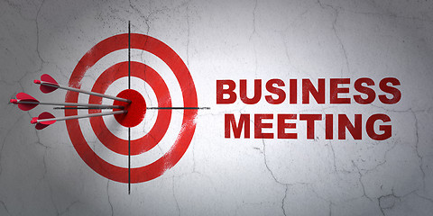 Image showing Finance concept: target and Business Meeting on wall background