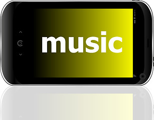 Image showing music word on smart mobile phone, holiday concept