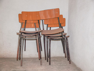 Image showing Piled chairs