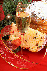 Image showing Italian Christmas with spumante and panettone