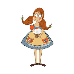 Image showing funny girl with birthday cake